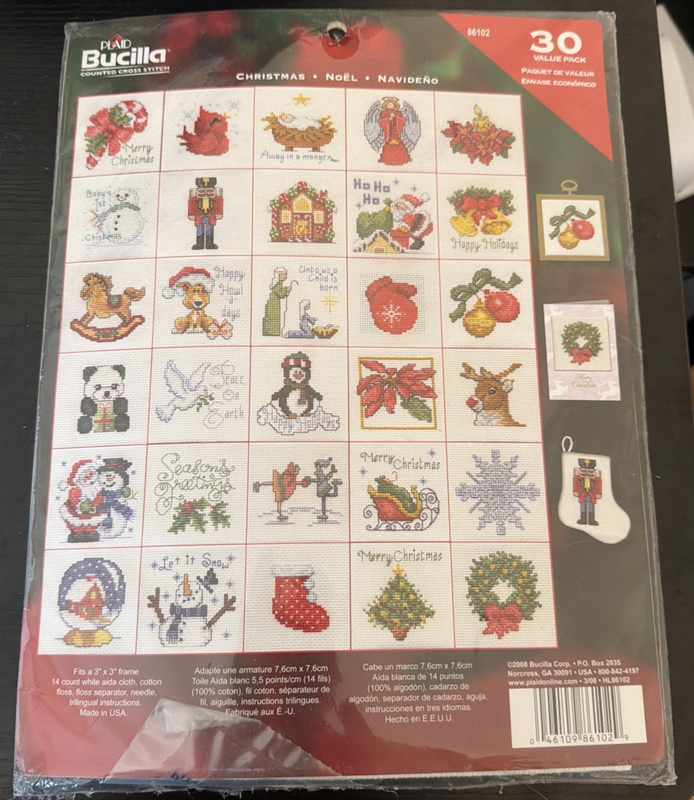 Plaid Bucilla Counted Cross Stitch Kit 30 Christmas Ornaments #86102 NEW 2008